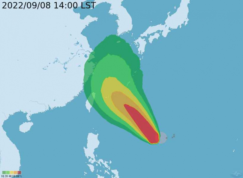 梅花颱風在中秋靠近，北部和東北部天氣會有影響。（圖／中央氣象局）